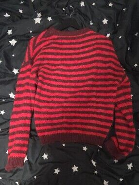 Red and Burgundy Striped Crewneck Sweater
